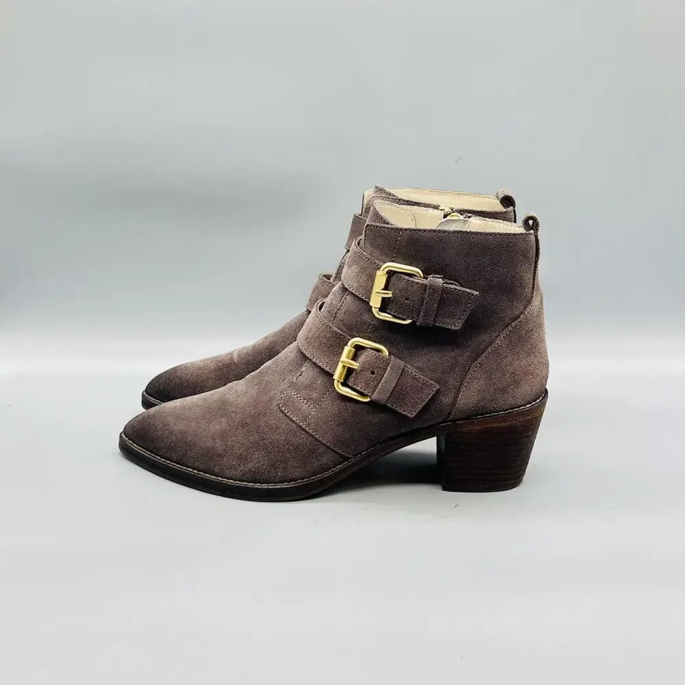 Boden Boots Womens 9.5 Brown Suede Ankle Buckle Zip Block Heel Booties Shoes